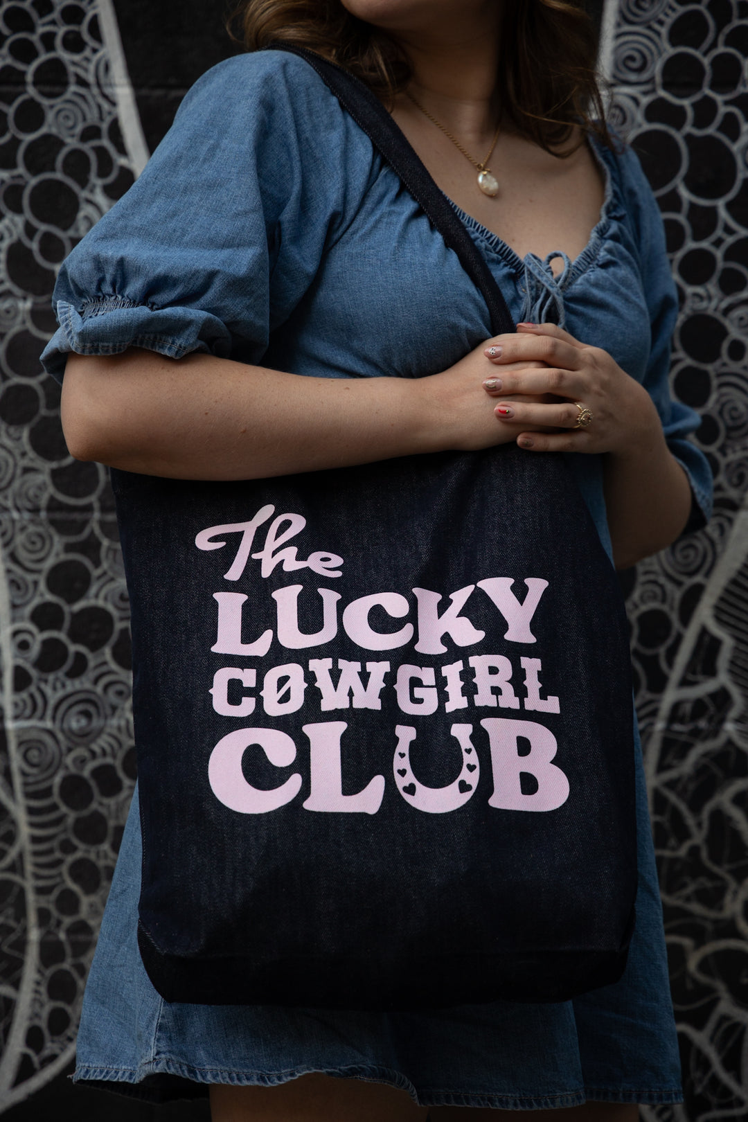 The Lucky Cowgirl Club Denim Tote Bag