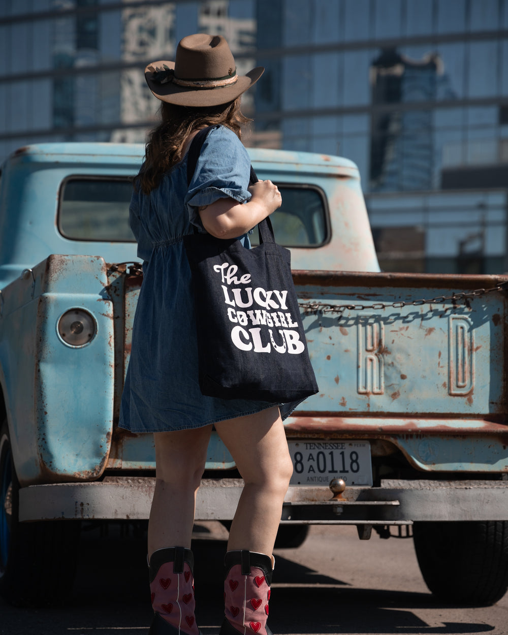 The Lucky Cowgirl Club Denim Tote Bag