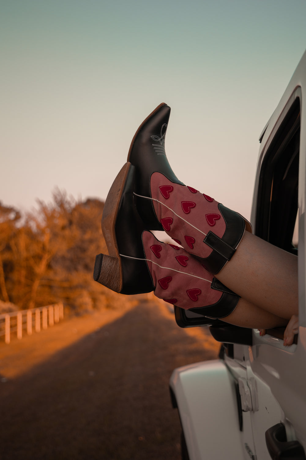 Pink Cowgirl Boot with Red Hearts