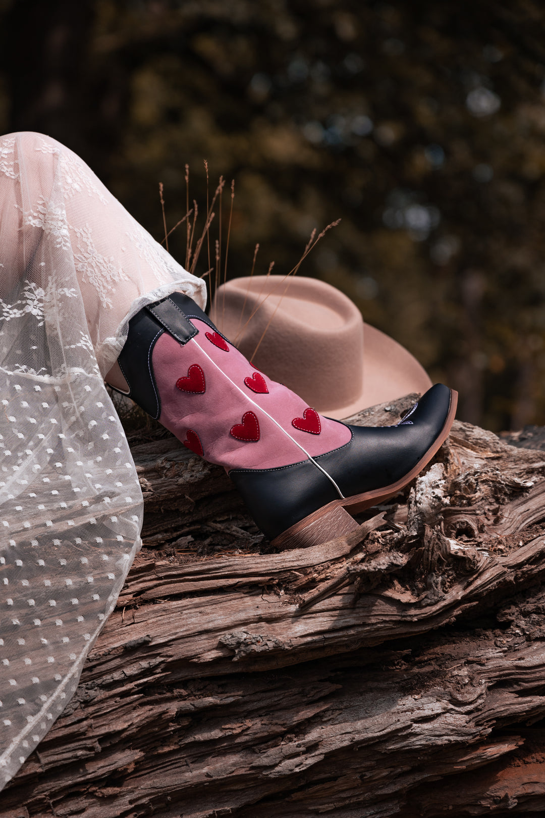 Pink Cowgirl Boot with Red Hearts