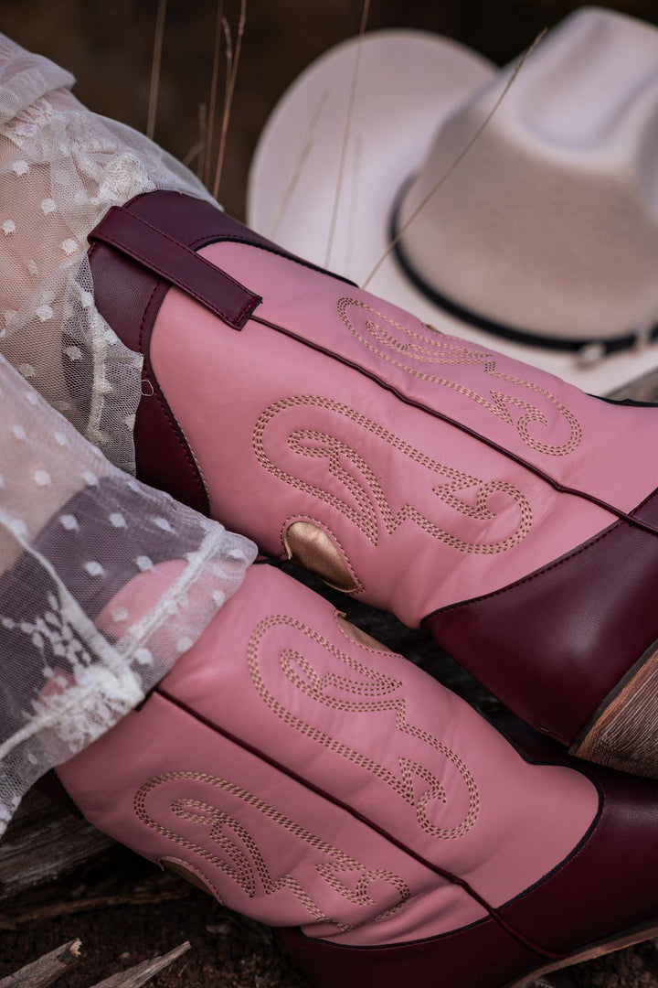 Pink and Burgundy Cowgirl Boots