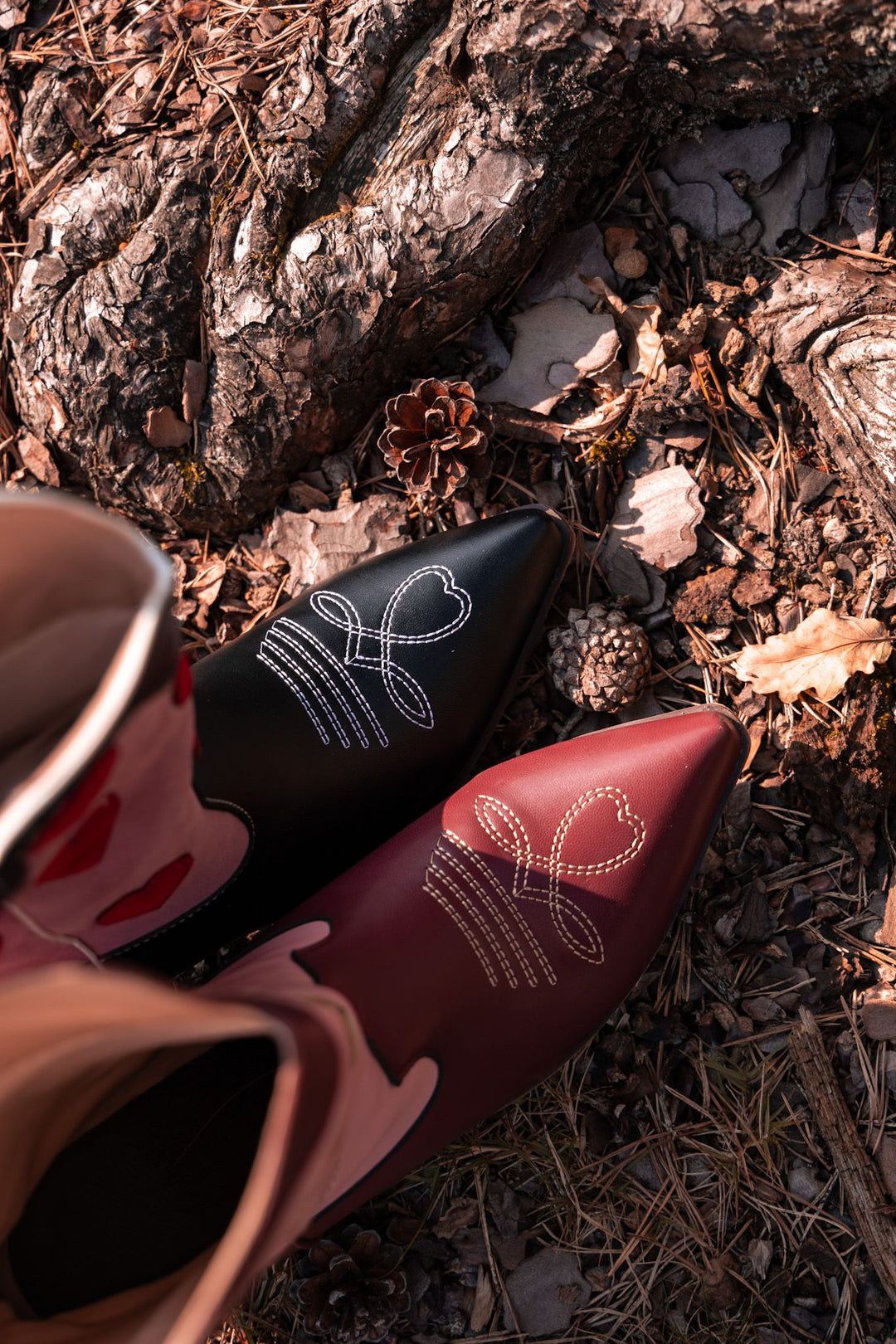 Pink Cowgirl Boot with Red Hearts