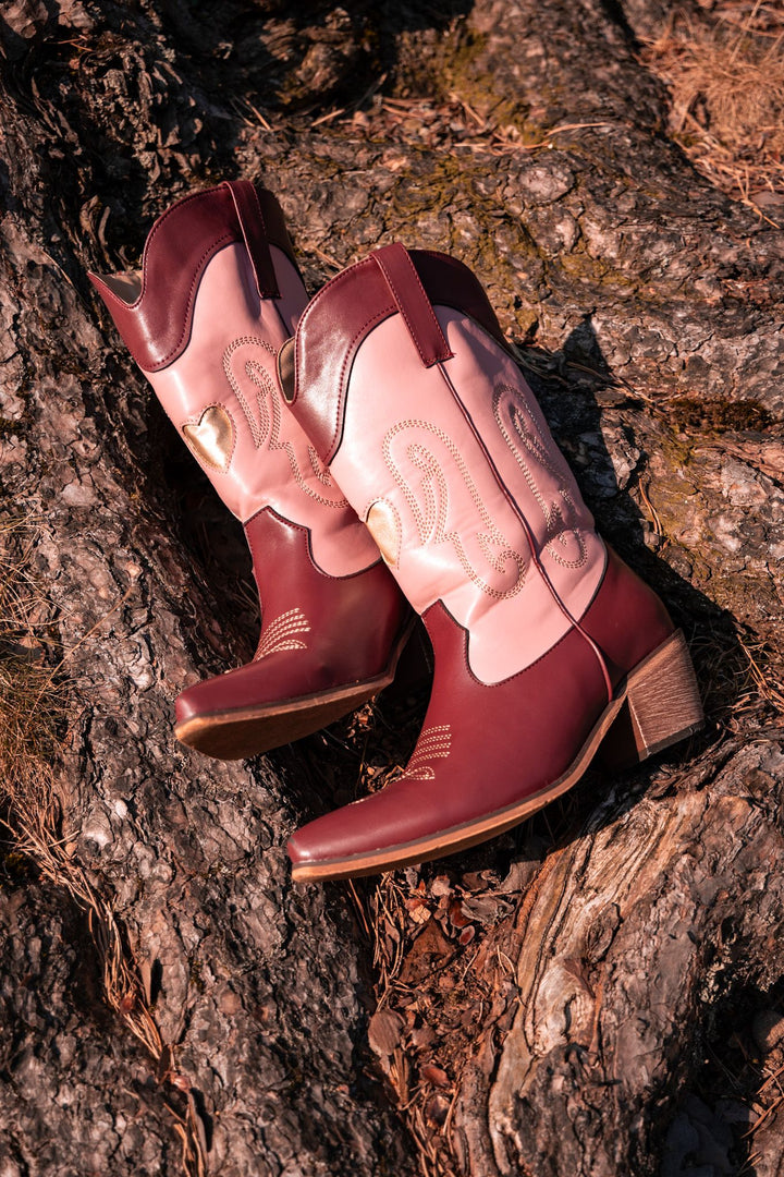 Pink and Burgundy Cowgirl Boots